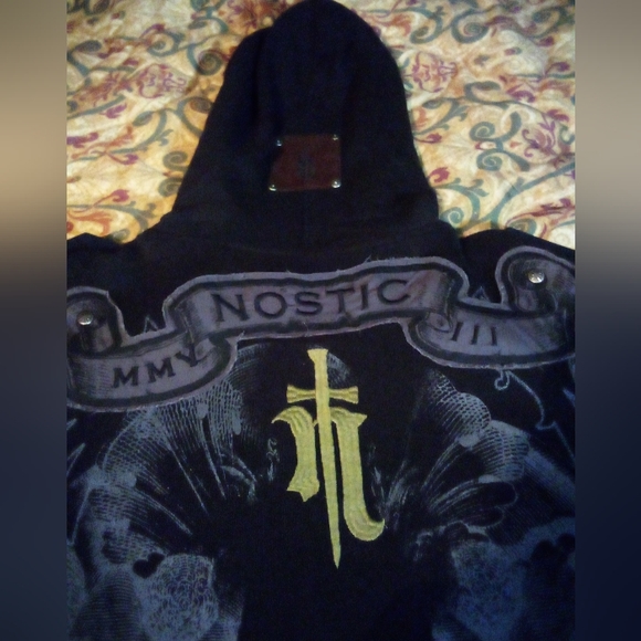 Nostic Gothic Graphic Embroidered Studded Hoodie Jacket Men's 3XL (?) Black NWT - Picture 8 of 12